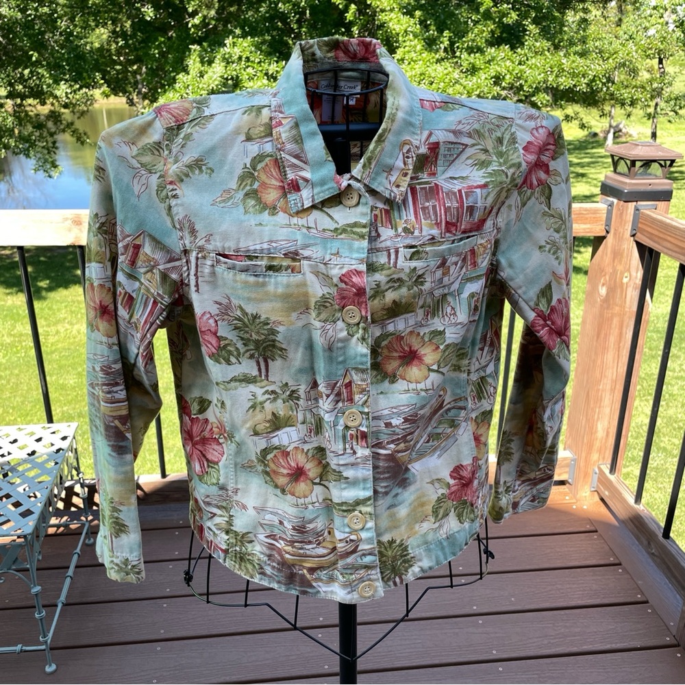 Women's MP Med Petite Tropical Caribbean Hawaiian Print Jacket Cotton Coldwater